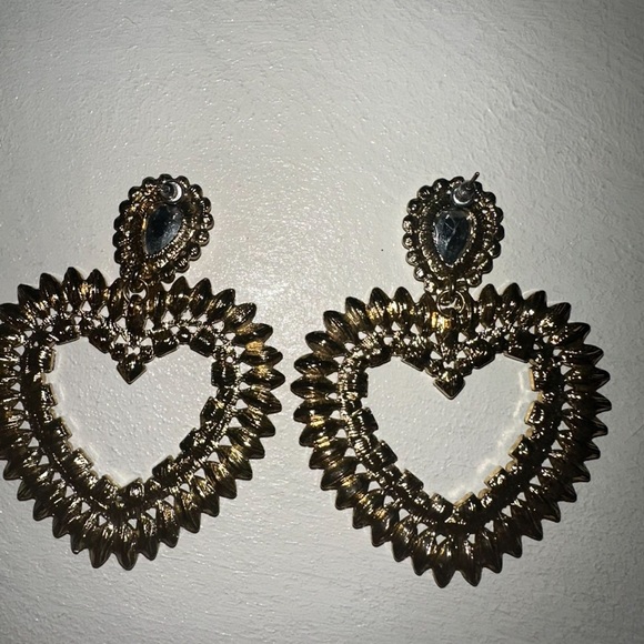 Heart-Shaped Pink Crystal Drop Earrings - Designer Style - Picture 2 of 2